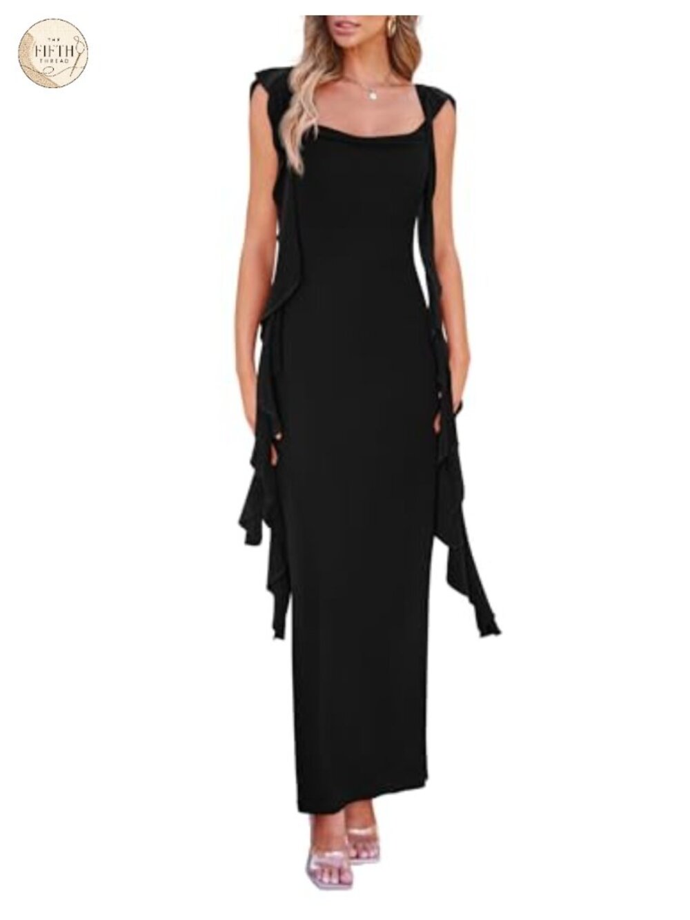 PRETTYGARDEN Women's Summer Ruffle Bodycon Maxi Dress Cap Sleeve
